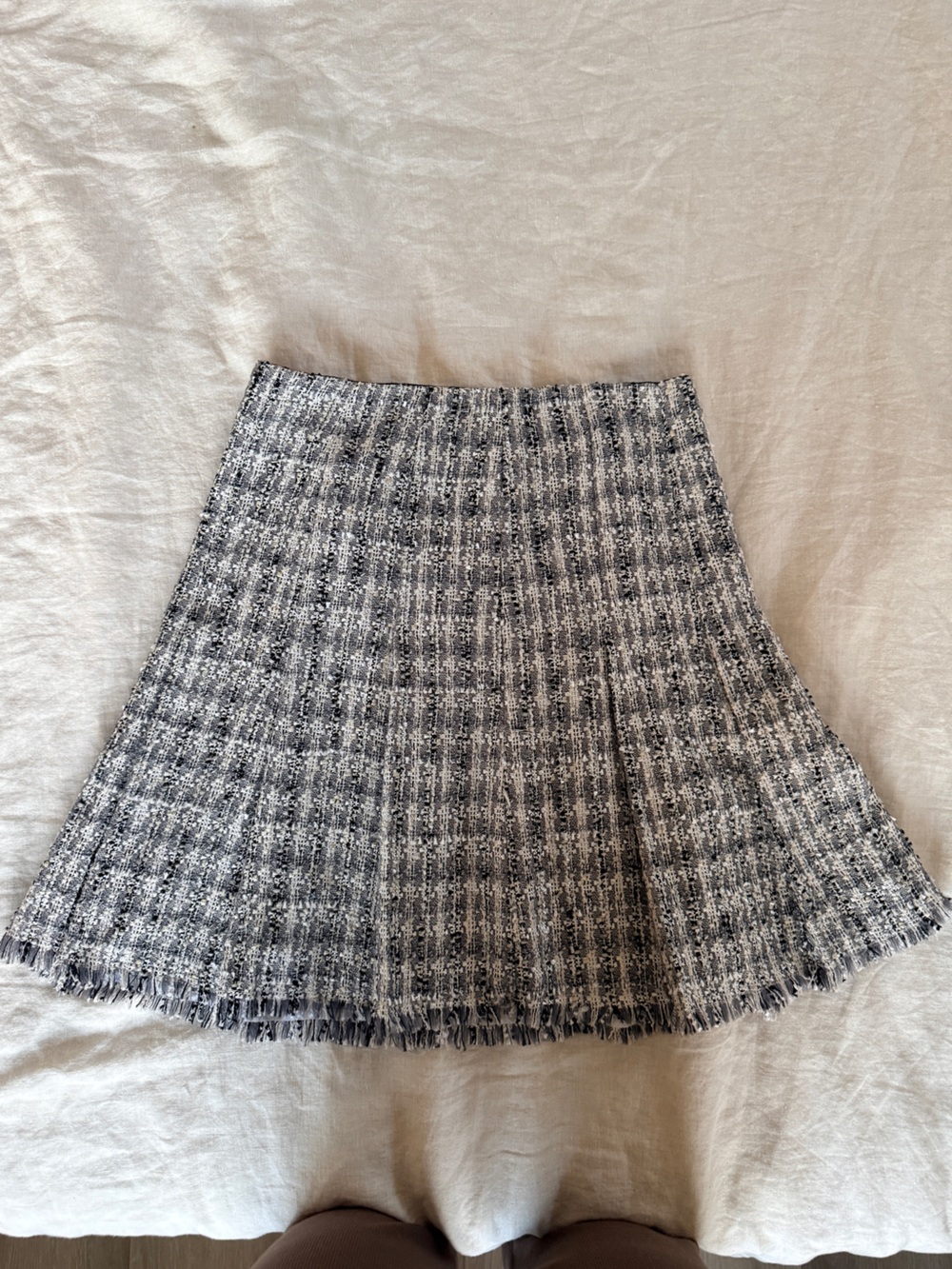 Ivanka Trump Tweed A-Line Mini Skirt in Black and White